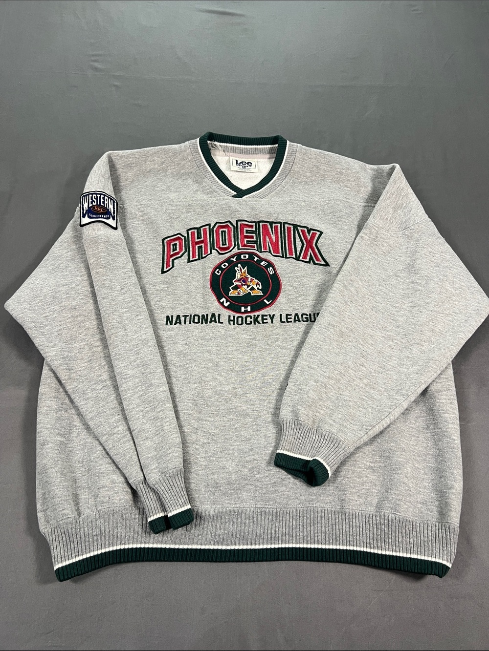 Vintage Lee Gray Phoenix Coyotes Crewneck Sweatshirt with Green Trim